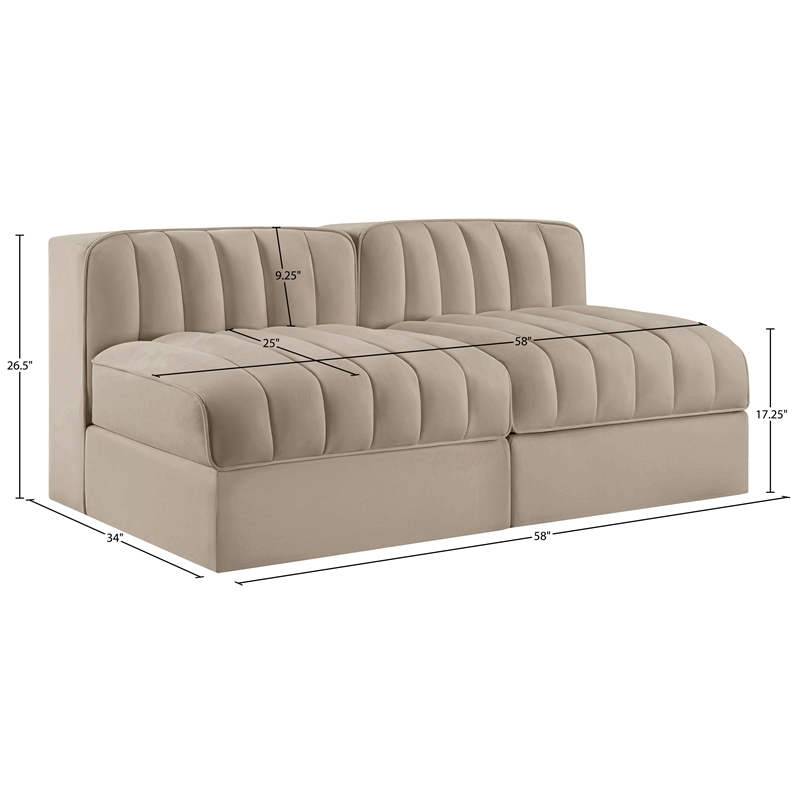 Meridian Furniture Rummi Beige Velvet Performance Fabric 2pc. Modular Sofa