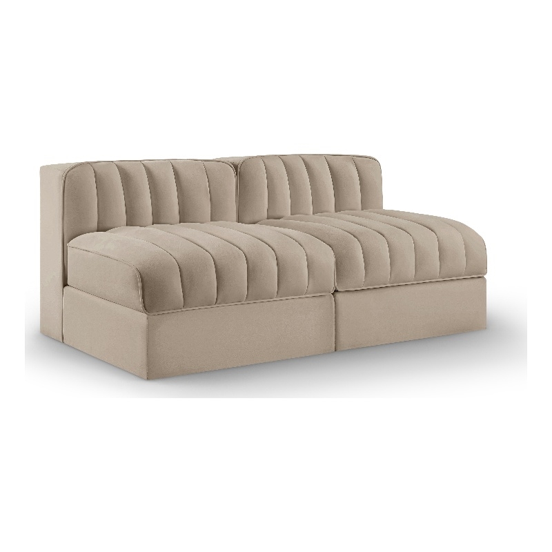 Meridian Furniture Rummi Beige Velvet Performance Fabric 2pc. Modular Sofa