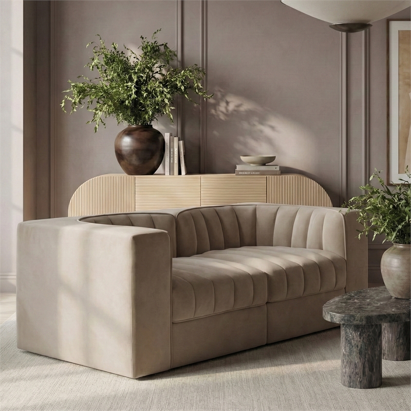 Meridian Furniture Rummi Beige Velvet Performance Fabric 2pc. Modular Sofa