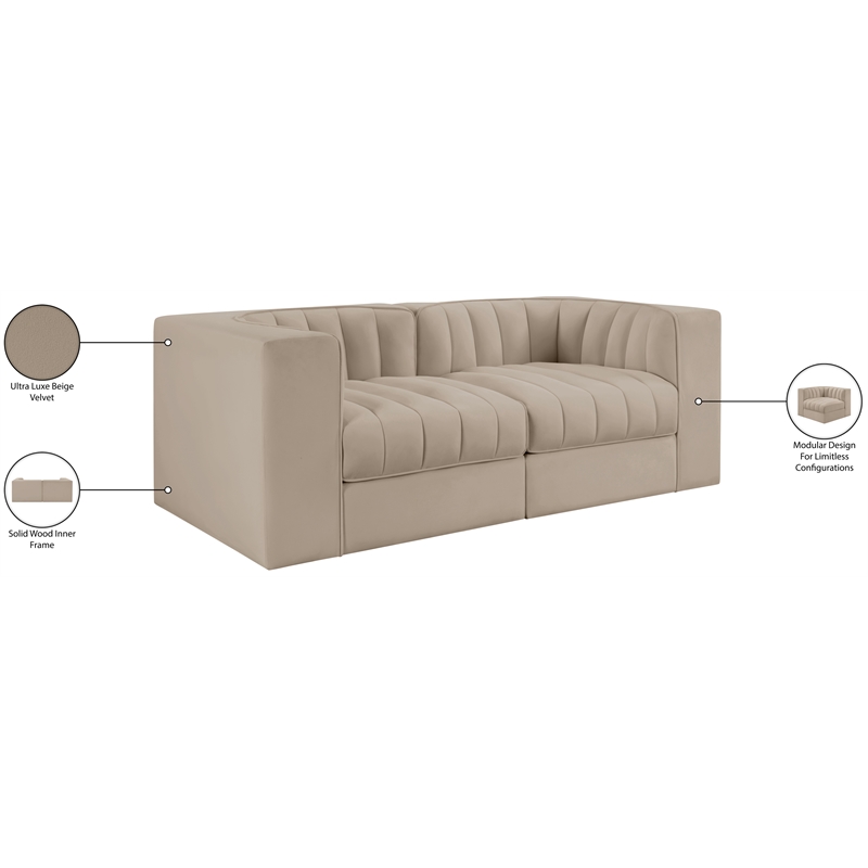 Meridian Furniture Rummi Beige Velvet Performance Fabric 2pc. Modular Sofa