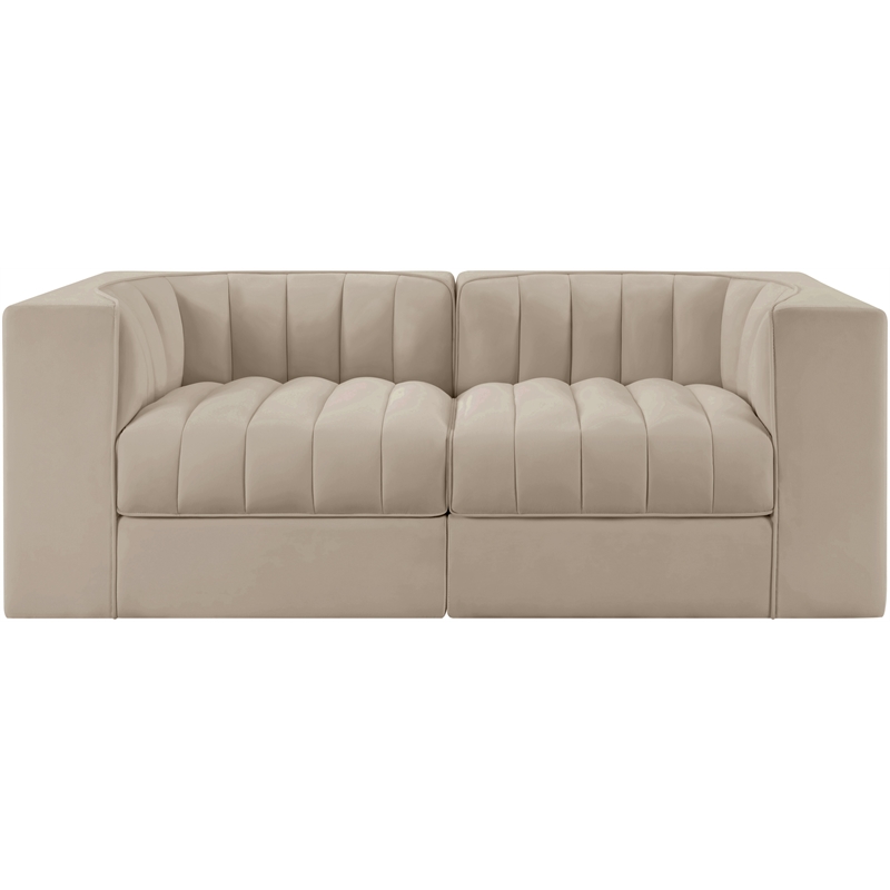 Meridian Furniture Rummi Beige Velvet Performance Fabric 2pc. Modular Sofa