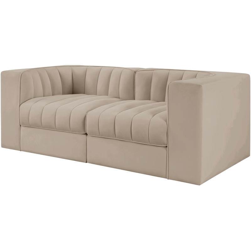 Meridian Furniture Rummi Beige Velvet Performance Fabric 2pc. Modular Sofa