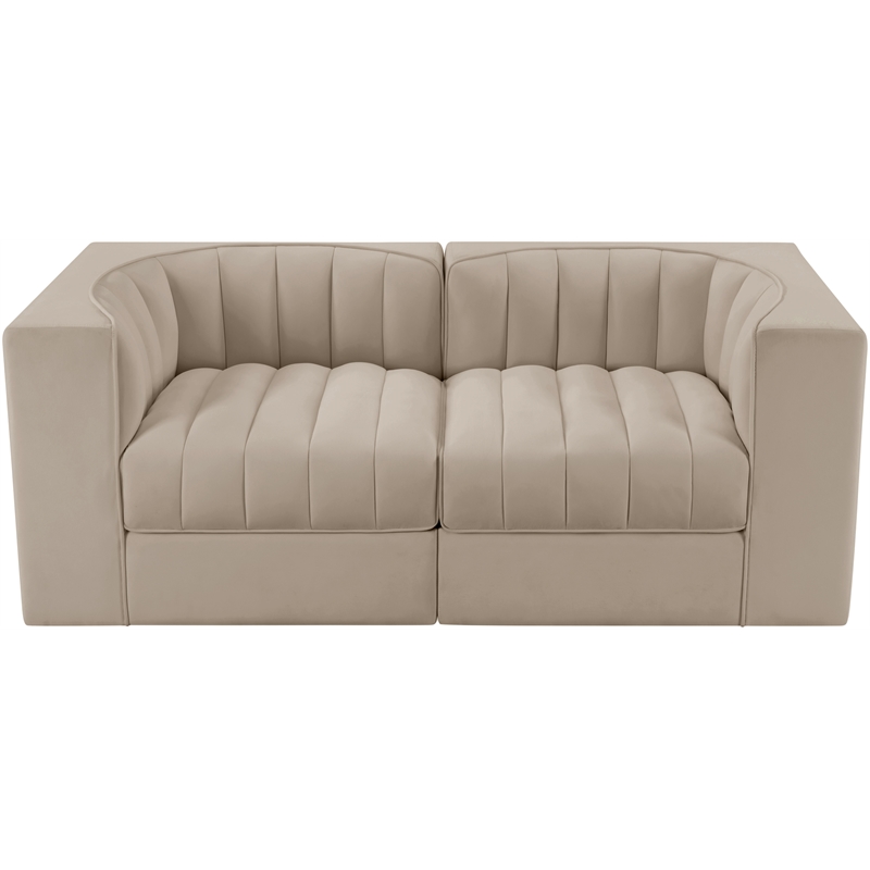 Meridian Furniture Rummi Beige Velvet Performance Fabric 2pc. Modular Sofa