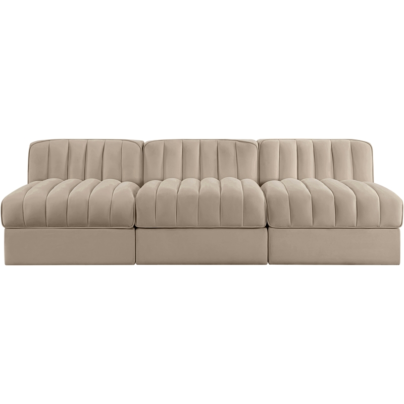 Meridian Furniture Rummi Beige Velvet Performance Fabric 3pc. Modular Sofa