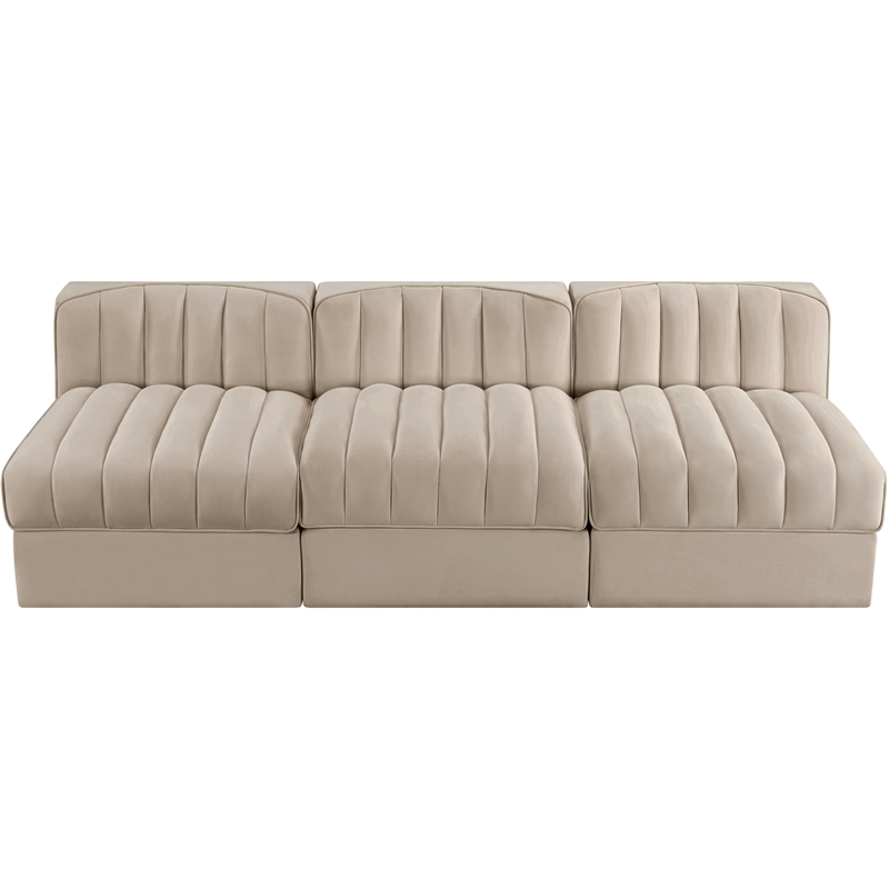 Meridian Furniture Rummi Beige Velvet Performance Fabric 3pc. Modular Sofa