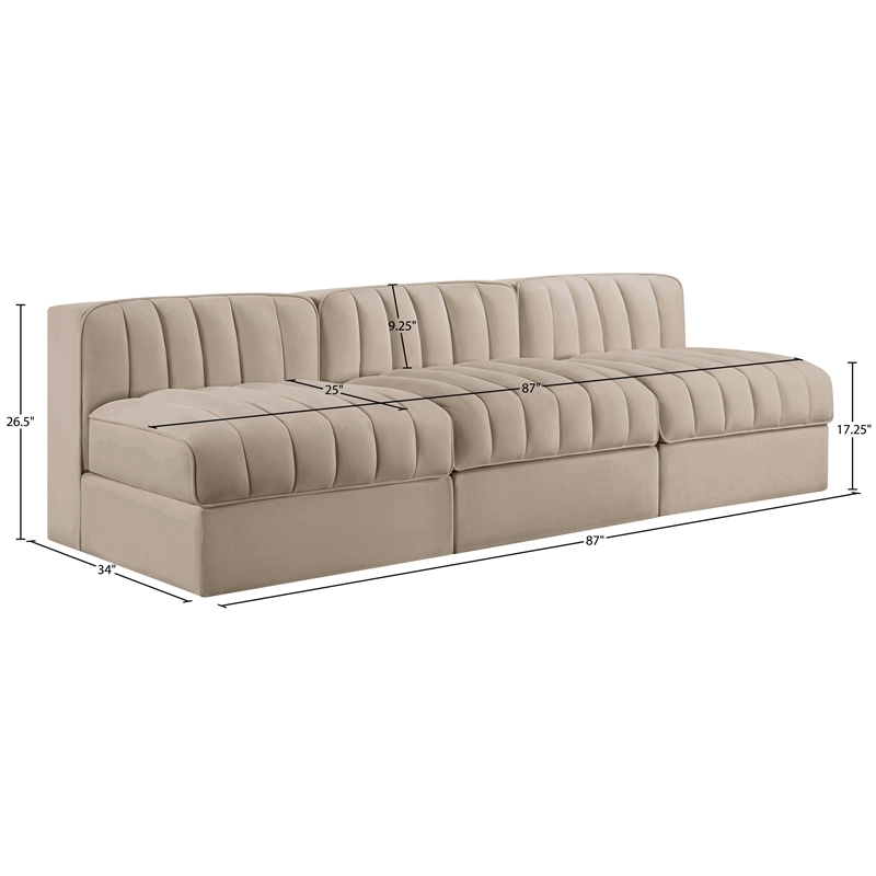 Meridian Furniture Rummi Beige Velvet Performance Fabric 3pc. Modular Sofa