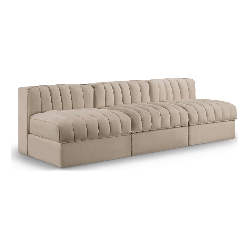 Meridian Furniture Rummi Beige Velvet Performance Fabric 3pc. Modular Sofa