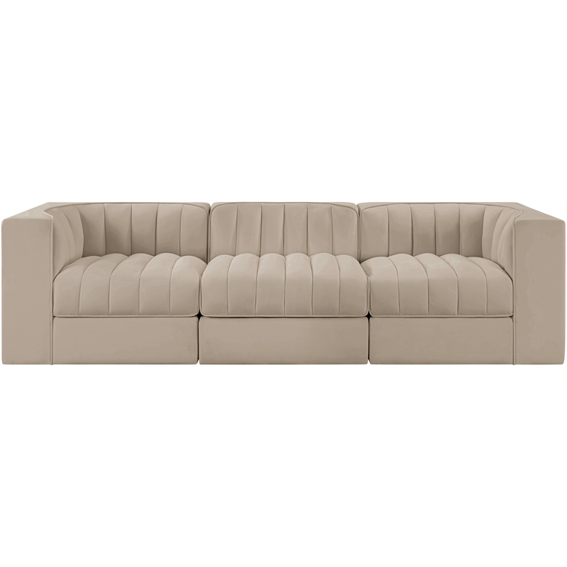 Meridian Furniture Rummi Beige Velvet Performance Fabric 3pc. Modular Sofa