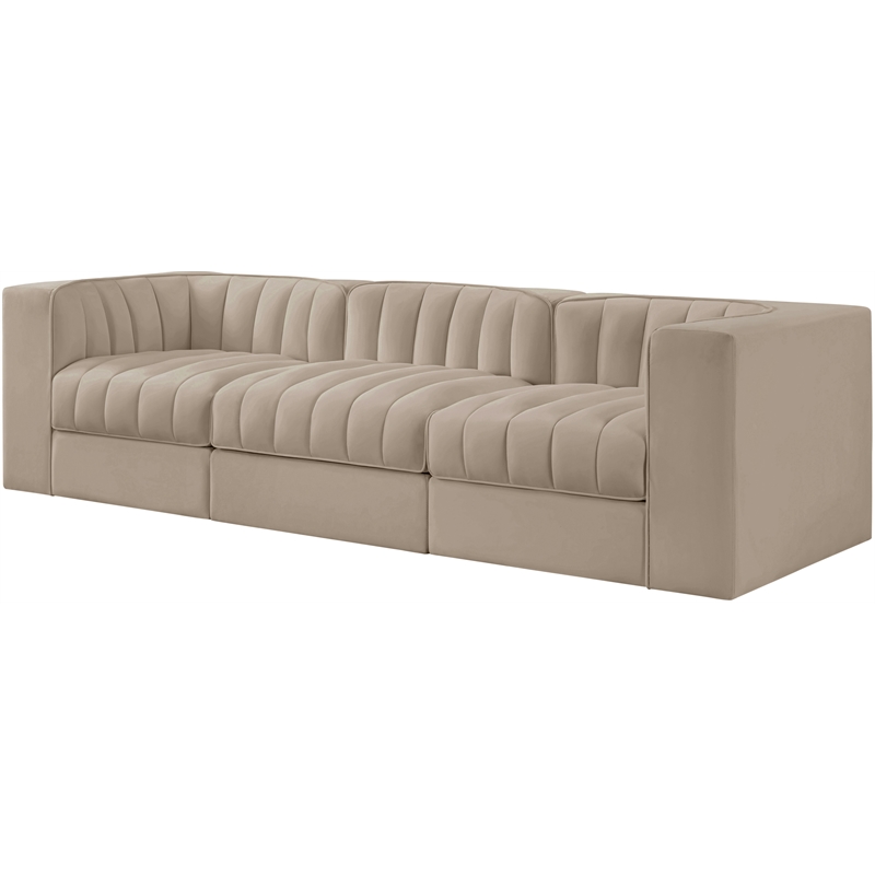 Meridian Furniture Rummi Beige Velvet Performance Fabric 3pc. Modular Sofa