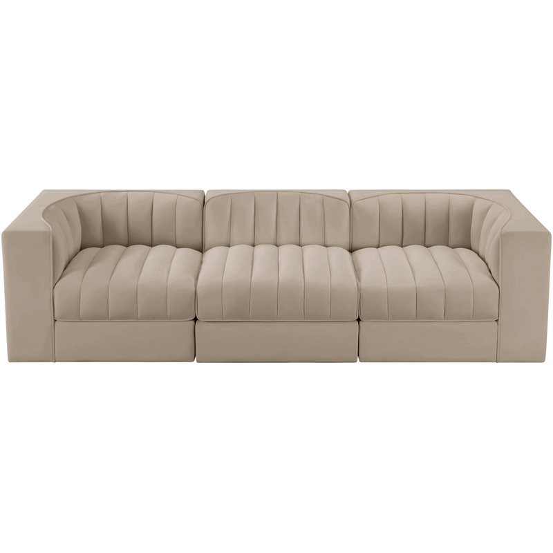 Meridian Furniture Rummi Beige Velvet Performance Fabric 3pc. Modular Sofa