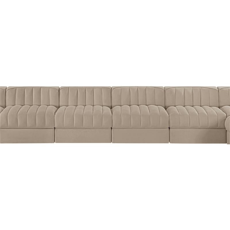 Meridian Furniture Rummi Beige Velvet Performance Fabric 10pc. Modular Sectional