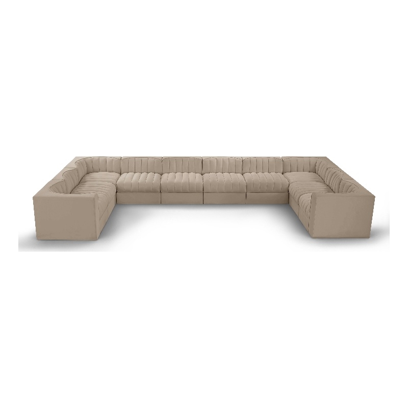Meridian Furniture Rummi Beige Velvet Performance Fabric 10pc. Modular Sectional
