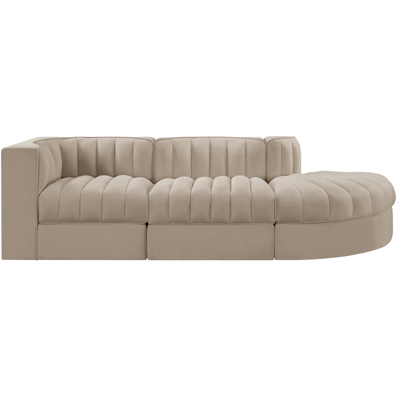 Meridian Furniture Rummi Beige Velvet Performance Fabric 3pc. Modular Sectional