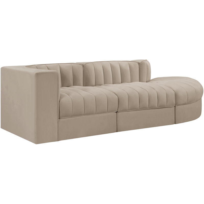 Meridian Furniture Rummi Beige Velvet Performance Fabric 3pc. Modular Sectional