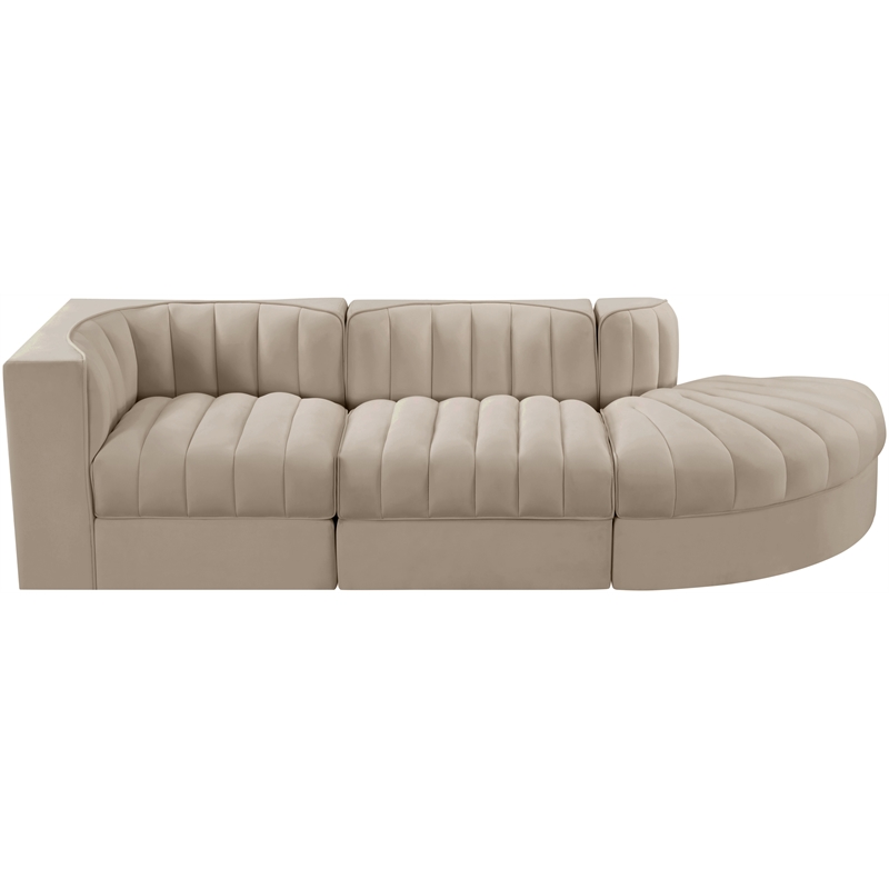 Meridian Furniture Rummi Beige Velvet Performance Fabric 3pc. Modular Sectional