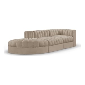 Meridian Furniture Rummi Beige Velvet Performance Fabric 3pc. Modular Sectional