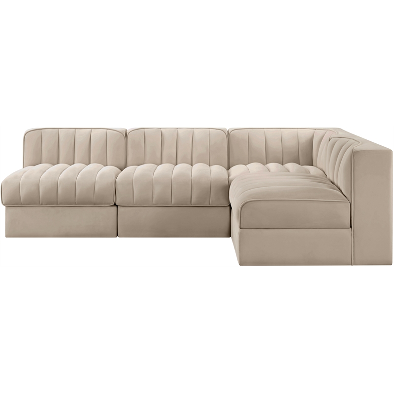 Meridian Furniture Rummi Beige Velvet Performance Fabric 4pc. Modular Sectional