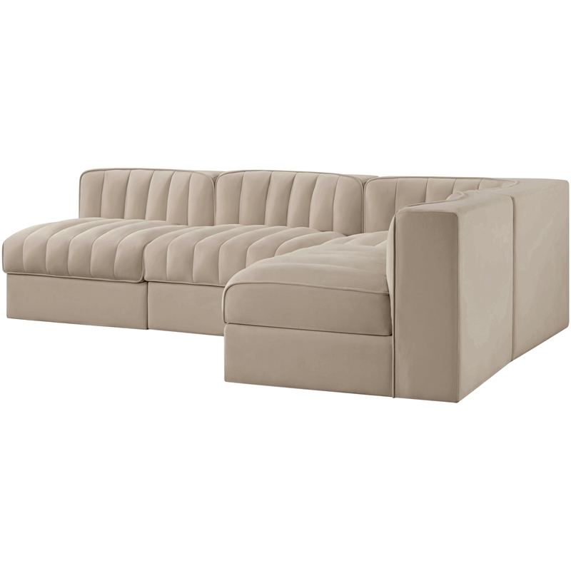 Meridian Furniture Rummi Beige Velvet Performance Fabric 4pc. Modular Sectional