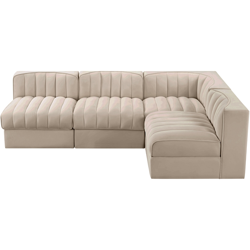 Meridian Furniture Rummi Beige Velvet Performance Fabric 4pc. Modular Sectional