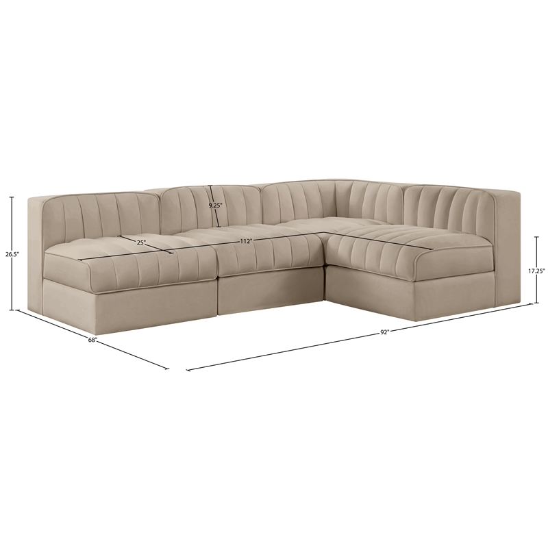 Meridian Furniture Rummi Beige Velvet Performance Fabric 4pc. Modular Sectional