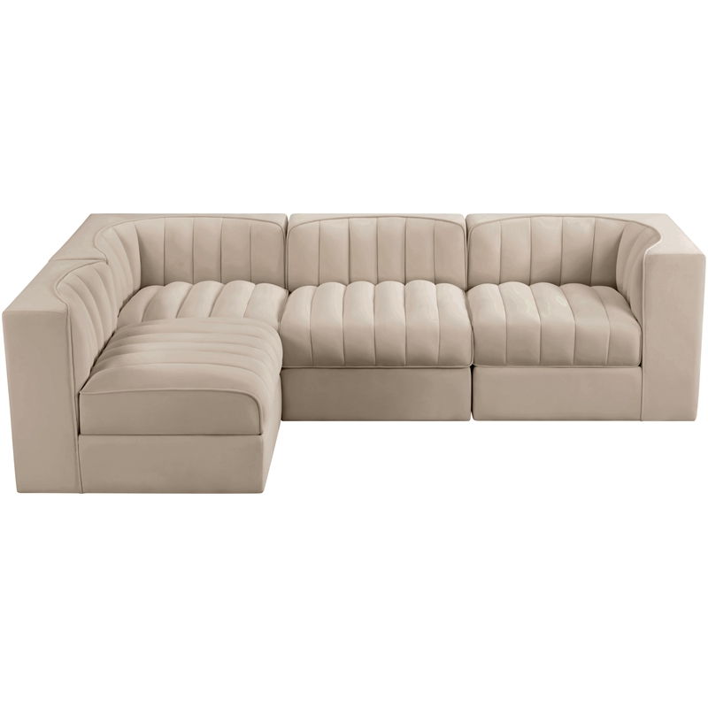 Meridian Furniture Rummi Beige Velvet Performance Fabric 4pc. Modular Sectional