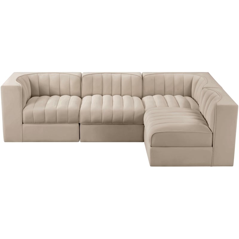 Meridian Furniture Rummi Beige Velvet Performance Fabric 4pc. Modular Sectional