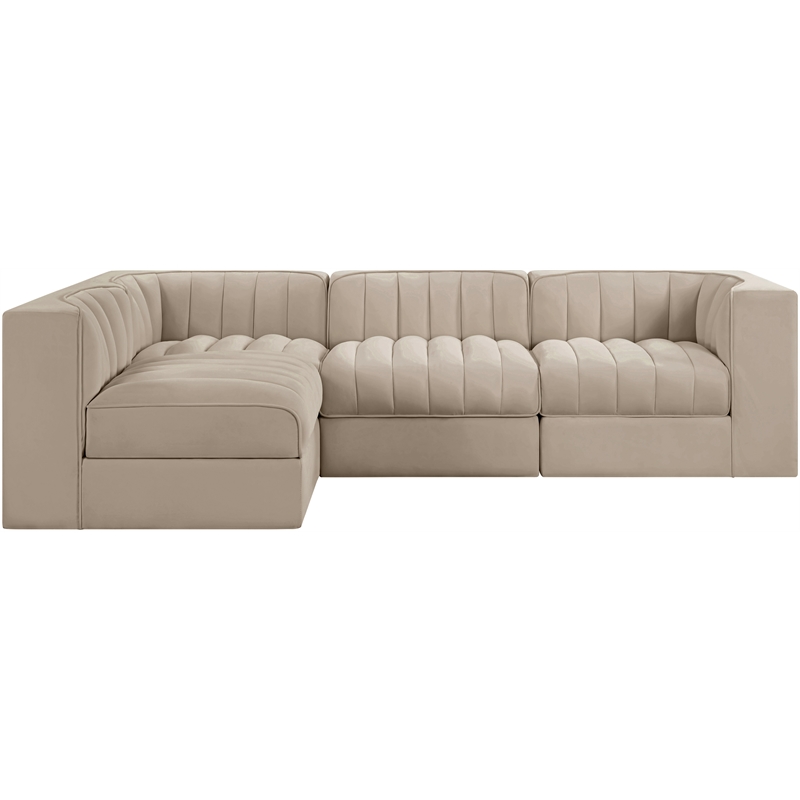 Meridian Furniture Rummi Beige Velvet Performance Fabric 4pc. Modular Sectional