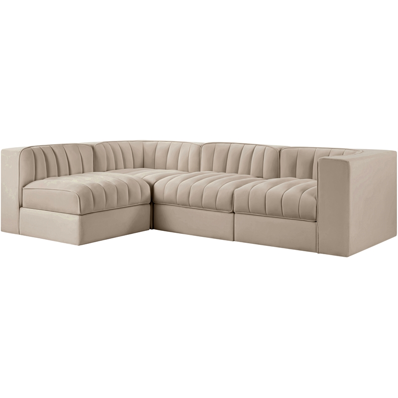 Meridian Furniture Rummi Beige Velvet Performance Fabric 4pc. Modular Sectional