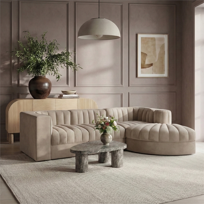 Meridian Furniture Rummi Beige Velvet Performance Fabric 4pc. Modular Sectional