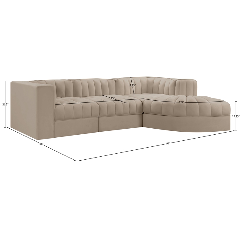 Meridian Furniture Rummi Beige Velvet Performance Fabric 4pc. Modular Sectional