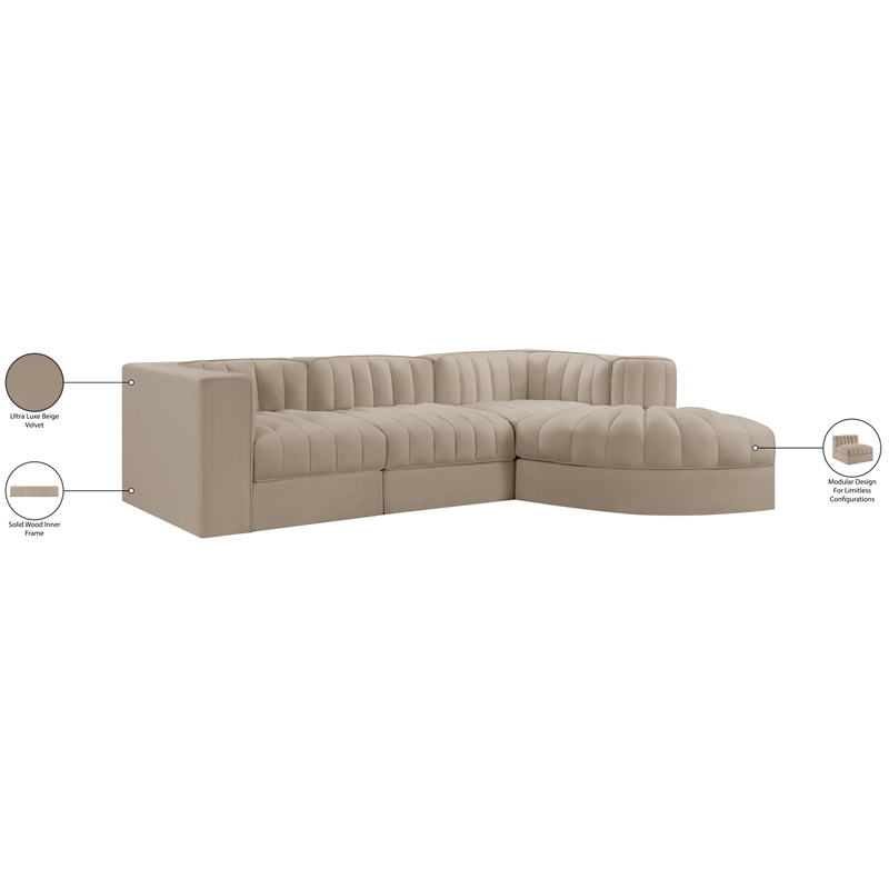 Meridian Furniture Rummi Beige Velvet Performance Fabric 4pc. Modular Sectional