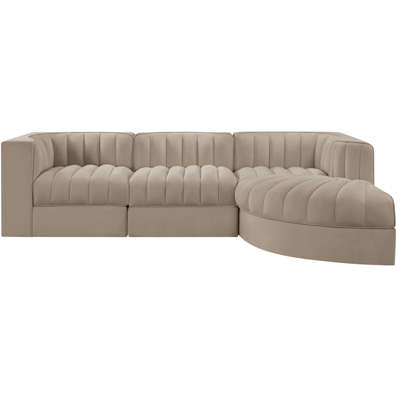 Meridian Furniture Rummi Beige Velvet Performance Fabric 4pc. Modular Sectional