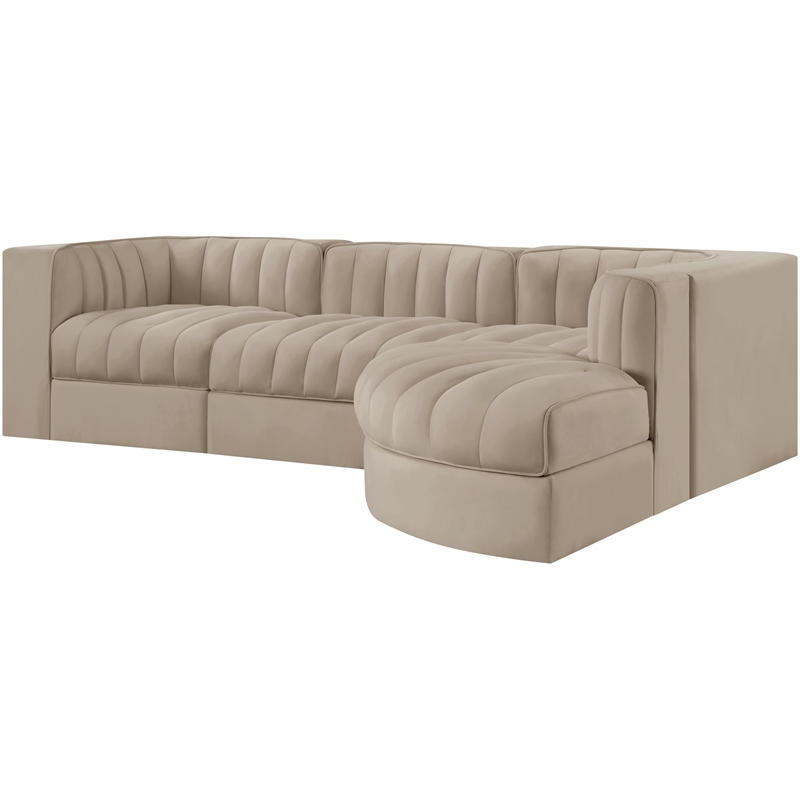 Meridian Furniture Rummi Beige Velvet Performance Fabric 4pc. Modular Sectional