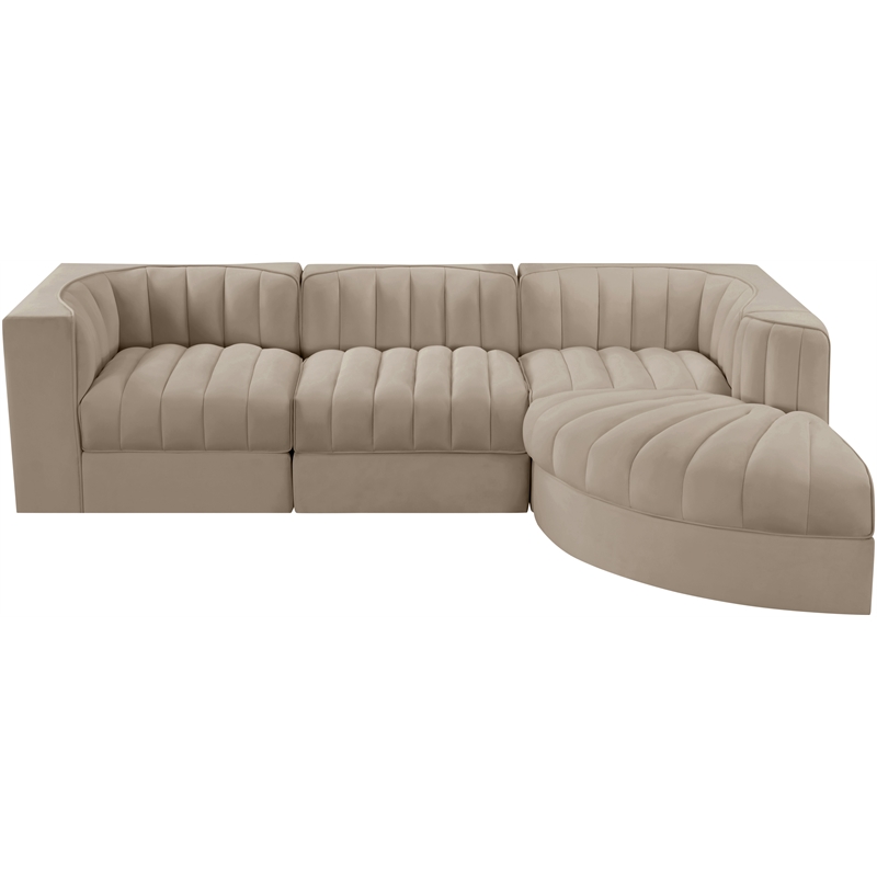 Meridian Furniture Rummi Beige Velvet Performance Fabric 4pc. Modular Sectional