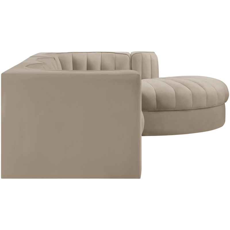 Meridian Furniture Rummi Beige Velvet Performance Fabric 4pc. Modular Sectional