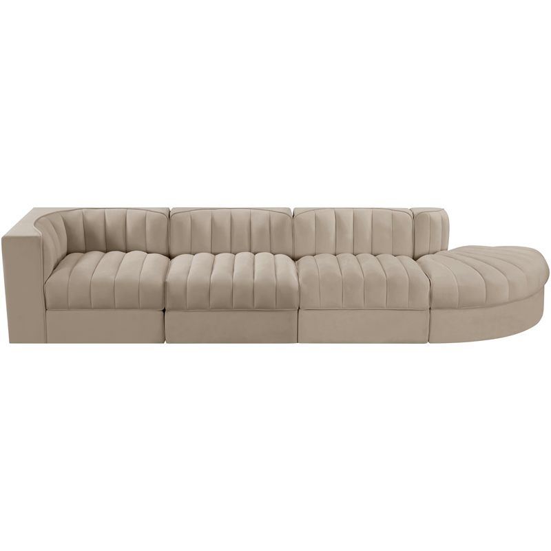 Meridian Furniture Rummi Beige Velvet Performance Fabric 4pc. Modular Sectional
