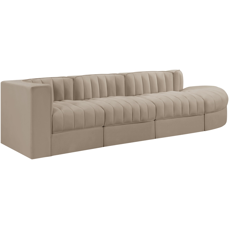 Meridian Furniture Rummi Beige Velvet Performance Fabric 4pc. Modular Sectional
