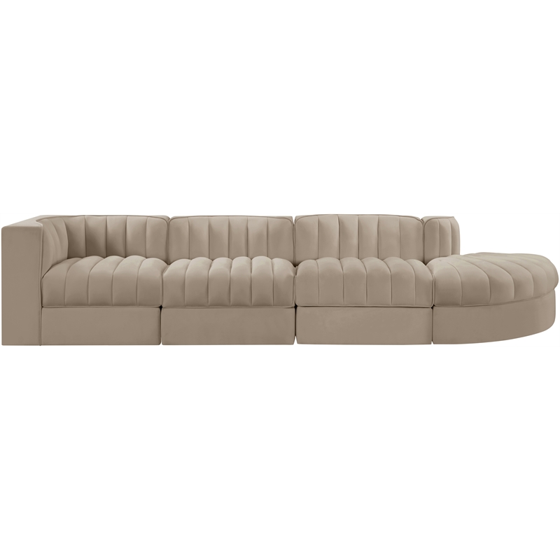 Meridian Furniture Rummi Beige Velvet Performance Fabric 4pc. Modular Sectional