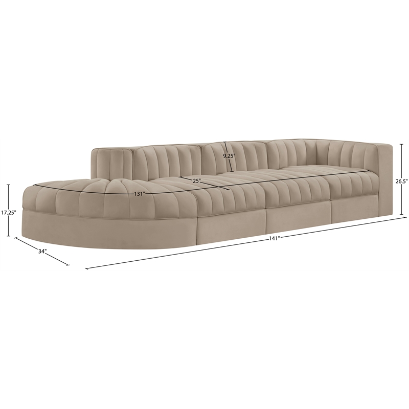 Meridian Furniture Rummi Beige Velvet Performance Fabric 4pc. Modular Sectional