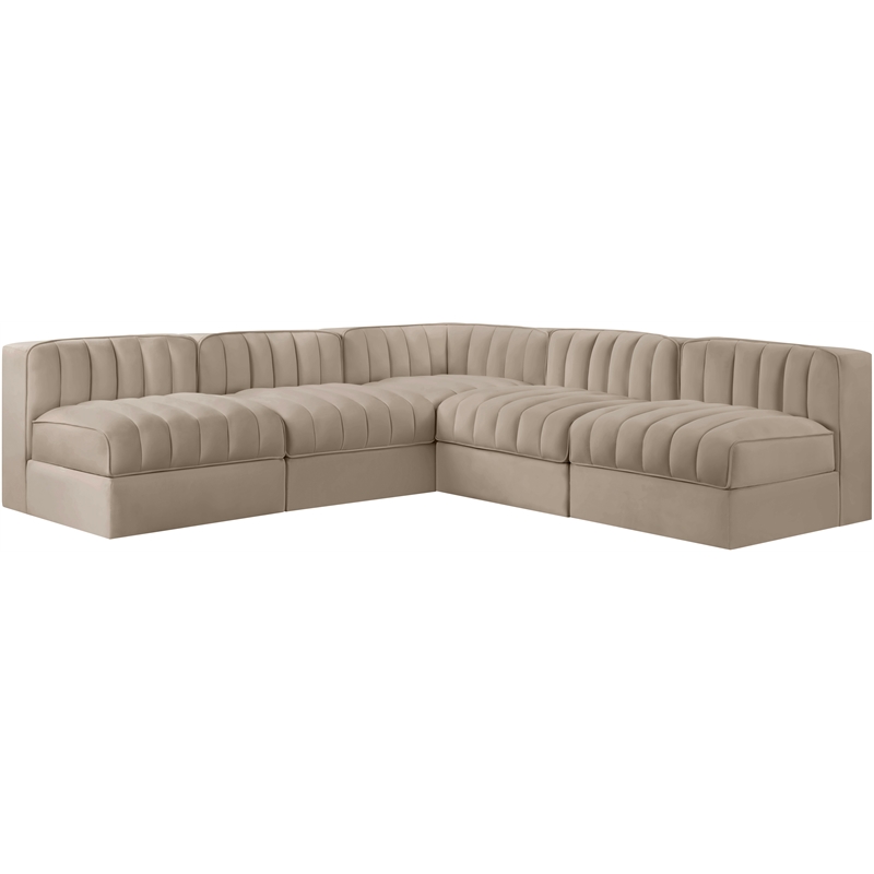 Meridian Furniture Rummi Beige Velvet Performance Fabric 5pc. Modular Sectional