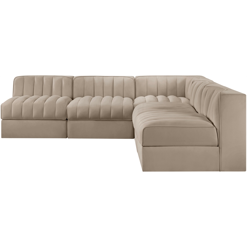 Meridian Furniture Rummi Beige Velvet Performance Fabric 5pc. Modular Sectional