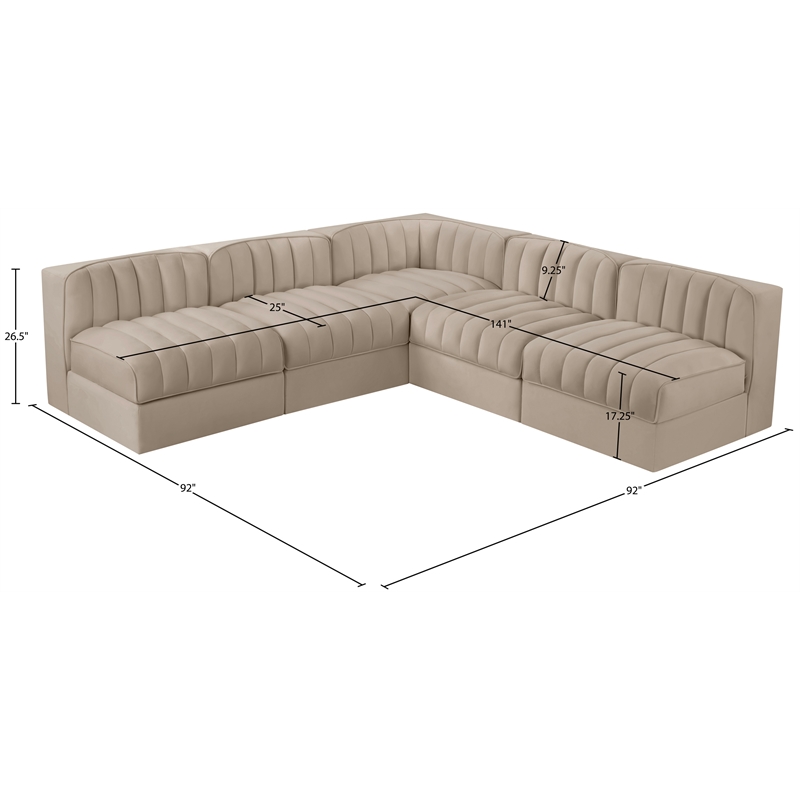 Meridian Furniture Rummi Beige Velvet Performance Fabric 5pc. Modular Sectional