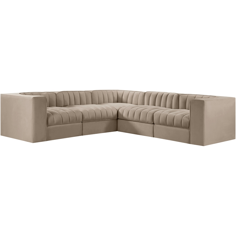 Meridian Furniture Rummi Beige Velvet Performance Fabric 5pc. Modular Sectional