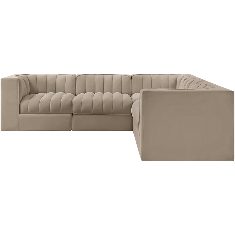 Meridian Furniture Rummi Beige Velvet Performance Fabric 5pc. Modular Sectional