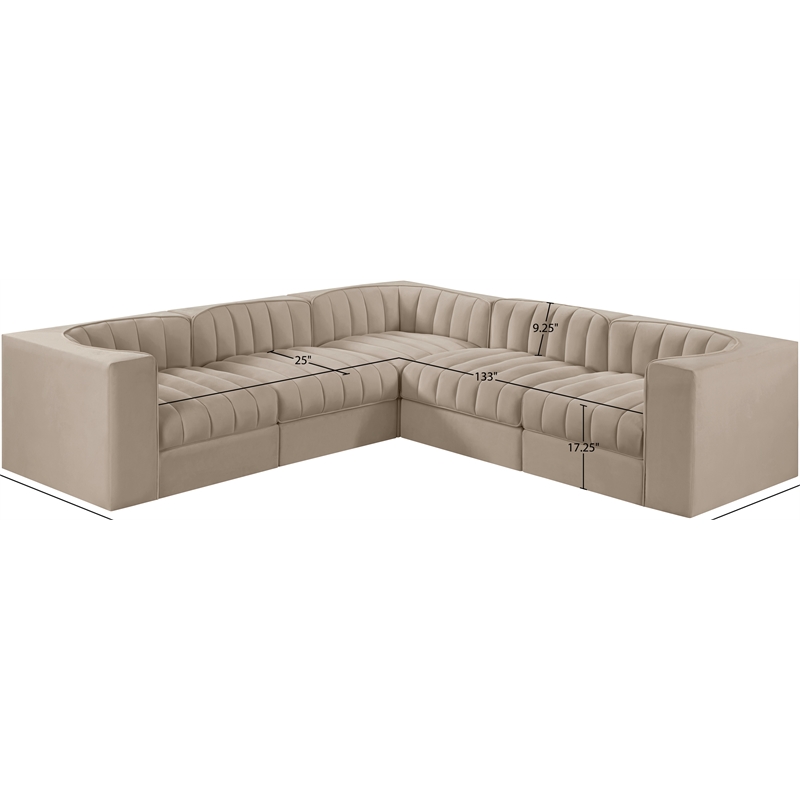 Meridian Furniture Rummi Beige Velvet Performance Fabric 5pc. Modular Sectional