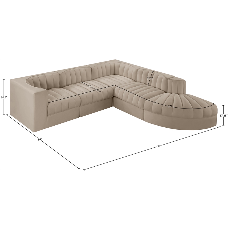 Meridian Furniture Rummi Beige Velvet Performance Fabric 5pc. Modular Sectional