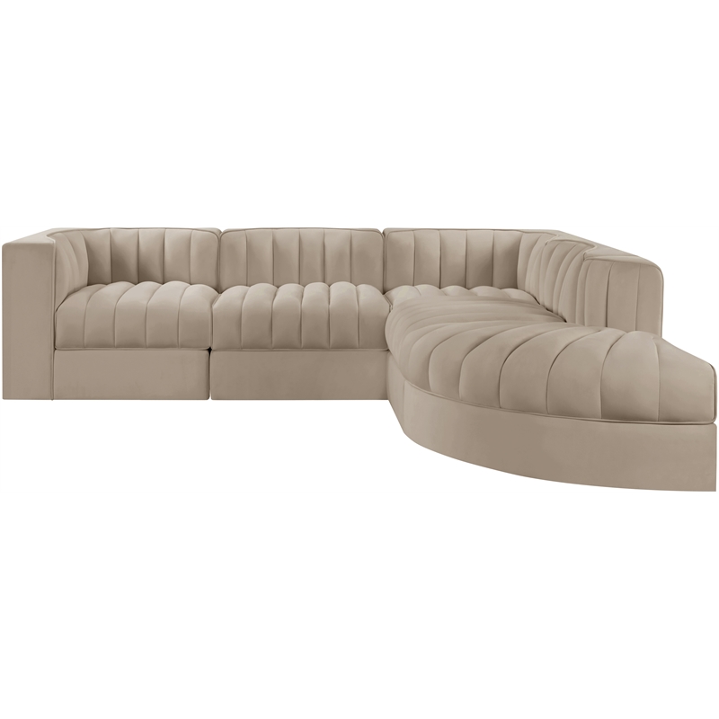 Meridian Furniture Rummi Beige Velvet Performance Fabric 5pc. Modular Sectional