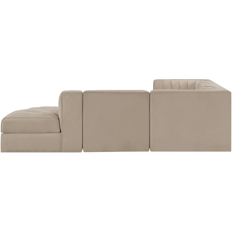 Meridian Furniture Rummi Beige Velvet Performance Fabric 5pc. Modular Sectional