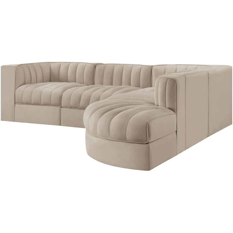 Meridian Furniture Rummi Beige Velvet Performance Fabric 5pc. Modular Sectional