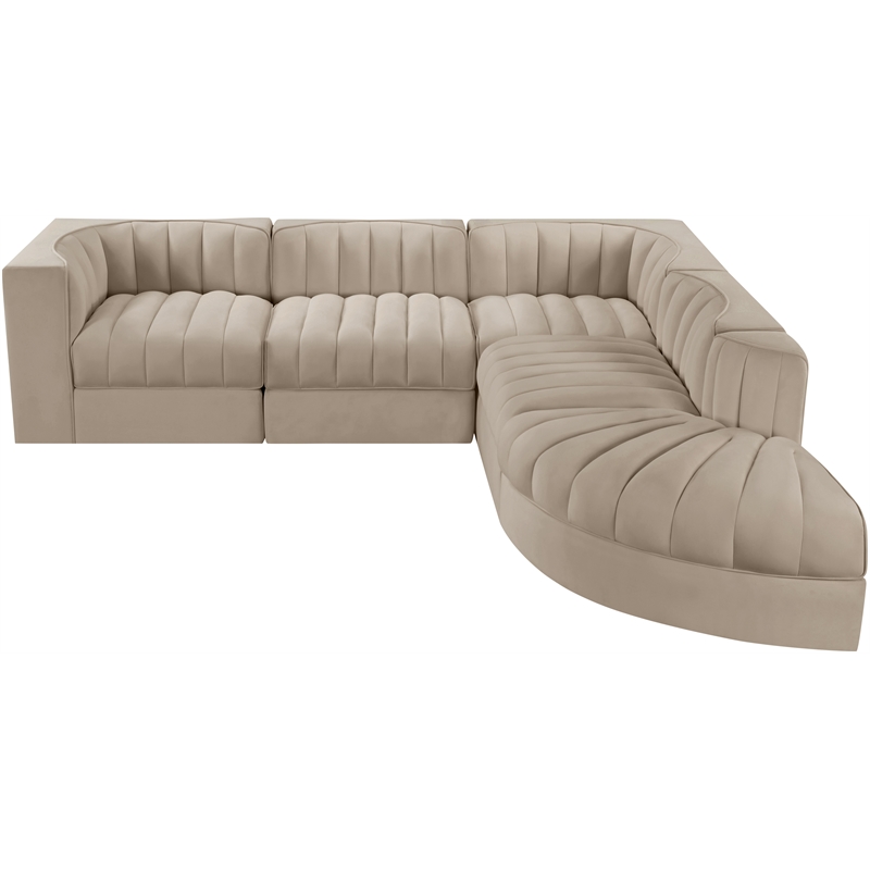 Meridian Furniture Rummi Beige Velvet Performance Fabric 5pc. Modular Sectional